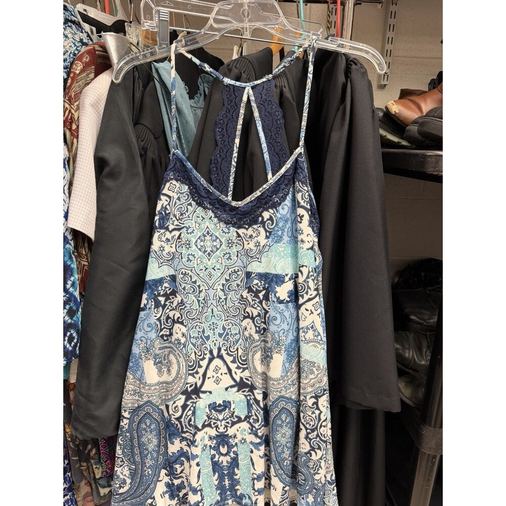 In Bloom by Jonquil Women's Blue/White Paisley Sleeveless Lace Trim Blouse S/P